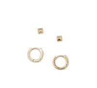 AllSaints set Mini Huggie, include mini orecchini a bottone quadrati e mini huggies, gioielli mix & match, accessori femminili, chiusure a perno e a cerniera, confezione da 2 paia