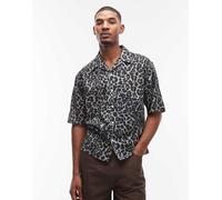 AllSaints - Silesia - Camicia a maniche corte grigia con stampa leopardata-Grigio XL
