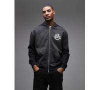 AllSaints - Terra - Felpa con cappuccio e zip nero slavato con logo grafico S