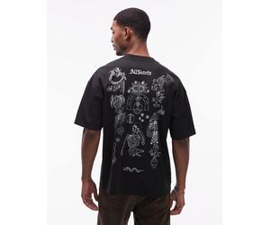 AllSaints - Terra - T-shirt nera con logo e stampa sul retro-Nero L