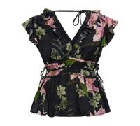 AllSaints - Top a Balze a Volant Canto Stampato - - Blouses & Shirts - Donna - Nero - S