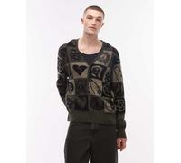 AllSaints - Travis - Cardigan in maglia verde oliva con grafica del logo della pace M