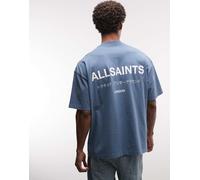 AllSaints - Underground - T-shirt blu medio con logo e stampa sul retro L