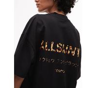 AllSaints - Underground - T-shirt oversize nera con stampa leopardata-Nero M