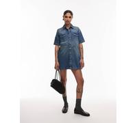 AllSaints - Vestito corto in denim color indaco medio stile rock-Blu 44