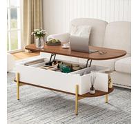 ALLSTAND Tavolino da caffè ovale da 121,9 cm, con gambe in metallo e grande scomparto nascosto, tavolini da caffè con piano sollevabile con ripiano aperto, tavolino da caffè con sollevatore in legno