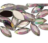 Allstarco 15x7mm Crystal AB Navette Flat Back Acrylic Rhinestones Marquise Gems for Crafts Horse Eye Costume Embelishments Card Making Jewels Jewelry Making Cosplay Jewels 40 Pieces