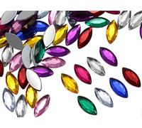 Allstarco 20x9mm Assorted Colors Navette Flat Back Acrylic Rhinestones Marquise Gems for Crafts Horse Eye Costume Embelishments Card Making Jewels Jewelry Making Cosplay Jewels - 100 Pieces