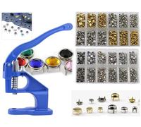 Allstarco Kit deluxe per la creazione di borchie - 2500 chiodi dorati e argentati, a forma di cupola, a cupola, con strass, abbellimenti manuali, strumento a pressione manuale, macchina per indumenti