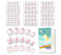 Allstarry 72 confezioni da 3 pezzi per unghie per bambini pre-glue Full Cover Gradually Changing Heart Pink Trasparente Loving Hearts Short False Nail Kit Lovely Gift for Children Little Girls