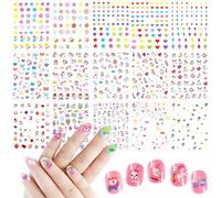 Allstarry Adesivi per Unghie Bambini, 15 Fogli di Nail Stickers per Ragazze Autoadesivi con Animali Arcobaleno Fiori Cuori Stelle e Unicorni Nail Art Facile da Applicare Regalo Compleanno e Natale