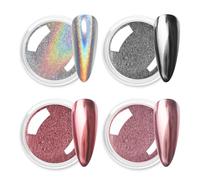 Allstarry Chrome Nail Powder Metallic Mirror Effect Pigment Chrome Laser Iridescent Nail Glitter Magic Unicorn Glitter Dust Kit for Gel Polish Nail Art Decoration, Resin Craft- Silver Grey Series