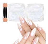 Allstarry Polvere per Unghie, 2pcs Polvere Unghie Effetto Perla Bianco Brillantini Unghie Perla Glitter Unghie Trasparente Polvere Specchio Unghie Effetto Lucido e Shimmer Per Smalto Gel, Nail Art
