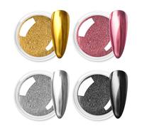 Allstarry Polvere per unghie cromata, 4 colori metallizzati, effetto specchio, cromata, lucida, olografica, per manicure a specchio, colore oro, argento, per decorazioni in gel