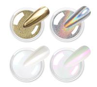 Allstarry Polvere per unghie cromata, 4 pezzi, pigmento iridescente olografico, effetto specchio, pigmento metallico, manicure, fai da te, casa, regali da donna