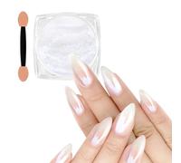 Allstarry Polvere per Unghie, Polvere Unghie Effetto Perla Bianco Brillantini Unghie Perla Glitter Unghie Trasparente Polvere Specchio Unghie Effetto Lucido e Shimmer Per Smalto Gel, Nail Art