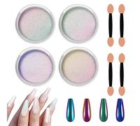 Allstarry White Chrome Nail Powder, 4 PCS Color-Shift Chameleon Chrome Effect Powder Neon Aurora Glitter Dust Iridescent Pearlescent Pearl Pigment for Nail Art Decoration, Gel Polish, Resin Craft