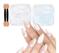 Allstarry White Pearl Chrome Nail Powder, 2 Colors Aurora Powder Metallic Mirror Effect Glitter Powder Pearlescent Ice Transparent Mermaid Pigment Dust for Gel Polish Nail Art- White Pearl Peacock