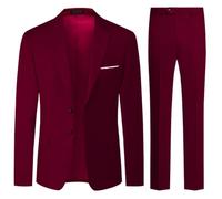 Allthemen Abiti da Uomo 2 Pezzi Abito da Sposa Regular Fit Abito da Lavoro a Due Bottoni Blazer Pantaloni Vino Rosso L