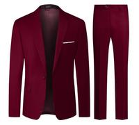 Allthemen Abiti da Uomo 2 Pezzi Abito da Sposa Regular Fit Abito da Lavoro con Un Bottone Vino Rosso L
