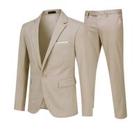 Allthemen Abiti da Uomo Abito da Sposa Slim Fit a 2 Pezzi Abito da Lavoro con Un Bottone Giacche Blazer Pantaloni Beige L