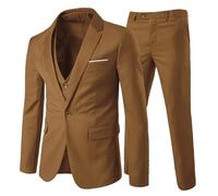 Allthemen Abito da Uomo 3 Pezzi Completo da Sposa Slim Fit Giacca a Un Bottone Formale Blazer Pantaloni Gilet caffè Chiaro S