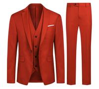 Allthemen Abito da Uomo 3 Pezzi Slim Fit Completo Formale da Matrimonio Un Bottone Giacca Gilet Pantaloni Rosso XXL