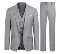 Allthemen Abito da Uomo 3 Pezzi Slim Fit Completo Formale da Matrimonio Un Bottone Giacca Pantaloni Gilet Grigio Chiaro 3XL