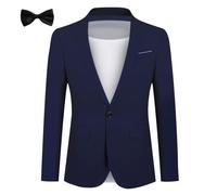 Allthemen Abito da Uomo in 2 Pezzi in Tinta Unita con Un Bottone Blazer + Cravatta Giacca Formale da Lavoro per Matrimonio Blu Navy XL