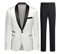 Allthemen Abito da Uomo in 2 Pezzi Slim Fit Jacquard Tuxedo per la Laurea della Festa Nuziale Bianco XL
