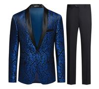 Allthemen Abito da Uomo in 2 Pezzi Slim Fit Jacquard Tuxedo per la Laurea della Festa Nuziale Blu S