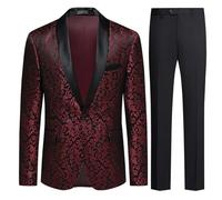 Allthemen Abito da Uomo in 2 Pezzi Slim Fit Jacquard Tuxedo per la Laurea della Festa Nuziale Rosso XXL