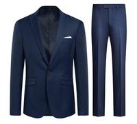 Allthemen Abito da Uomo in 2 Pezzi Tinta Unita con Un Bottone e Spacco sul Retro (Blazer + Pantaloni) Suit da Lavoro Business Blu Scuro 3XL
