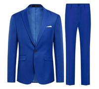 Allthemen Abito da Uomo in 2 Pezzi Tinta Unita con Un Bottone e Spacco sul Retro (Blazer + Pantaloni) Suit da Lavoro Business Blu Reale S