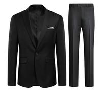 Allthemen Abito da Uomo in 2 Pezzi Tinta Unita con Un Bottone e Spacco sul Retro (Blazer + Pantaloni) Suit da Lavoro Business Nero L