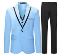 Allthemen Abito da Uomo in 3 Pezzi Slim Fit Completo da Sposa con Un Bottone Blazer da Abito per Lavoro Gilet Pantaloni per Matrimonio Blu Chiaro L