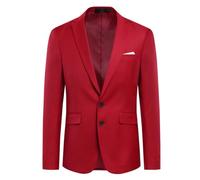 Allthemen Blazer da Uomo a Due Bottoni con Spacco Posteriore in Tinta Unita Jacket da Abito d'Affari Business Rosso L