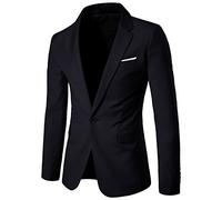 Allthemen Blazer da Uomo con Un Bottone Slim Fit Giacca da Abito Smoking Formale da Lavoro con Tasche Blazer a Collo V Nero L