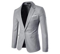 Allthemen Blazer da Uomo con Un Bottone Slim Fit Giacca da Abito Smoking Formale da Lavoro con Tasche Blazer a Collo V Grigio Chiaro L