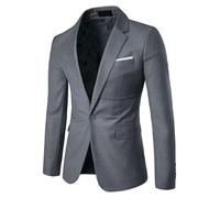 Allthemen Blazer da Uomo con Un Bottone Slim Fit Giacca da Abito Smoking Formale da Lavoro con Tasche Blazer a Collo V Grigio L