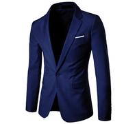 Allthemen Blazer da Uomo con Un Bottone Slim Fit Giacca da Abito Smoking Formale da Lavoro con Tasche Blazer a Collo V Blu Navy XL