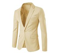 Allthemen Blazer da Uomo Slim Fit con Un Bottone Giacca da Smoking Formale da Lavoro con Tasche Blazer a Collo V Beige S