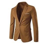 Allthemen Blazer da Uomo Slim Fit con Un Bottone Giacca da Smoking Formale da Lavoro con Tasche Blazer a Collo V caffè S