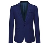 Allthemen Blazer da Uomo Slim Fit con Un Bottone Tinta Unita Giacca da Abito Smoking Formale da Lavoro Blazer a Collo V Blu Navy XL