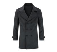Allthemen Cappotto di Lana da Uomo Inverno Doppiopetto Coat Invernale di Media Lunghezza Caldo per Il Business Grigio Scuro XXL
