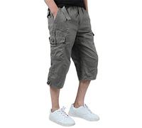 Allthemen Pantaloni Cargo Estivi 3/4 da Uomo Pants da Lavoro Casual con Multitasche Pantaloncini per Il Tempo Libero Sport Grigio XXL