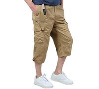 Allthemen Pantaloni Cargo Estivi 3/4 da Uomo Pants da Lavoro Casual con Multitasche Pantaloncini per Il Tempo Libero Sport Cachi L