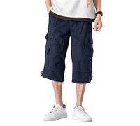 Allthemen Pantaloni Cargo Estivi 3/4 da Uomo Pants da Lavoro Casual con Multitasche Pantaloncini per Il Tempo Libero Sport Blu L
