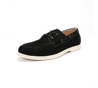 Allthemen Scarpe da Barca Uomo Casual Mocassini Classic Boat con Lacci Sneker Scamosciato Morbido Leggero Nero 44