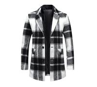 Allthemen Trench da Uomo Plaid Invernale in Misto Lana con Collo a Sciarpa Staccabile Cappotto Nero Bianco 3XL